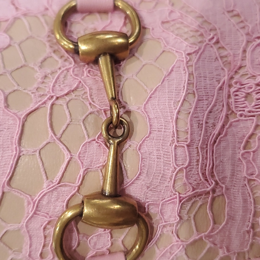 Gucci Pricetown Horsebit Lace Leather Pink Nude Mule Loafer Slipper Flat 36.5 - Picture 3 of 8